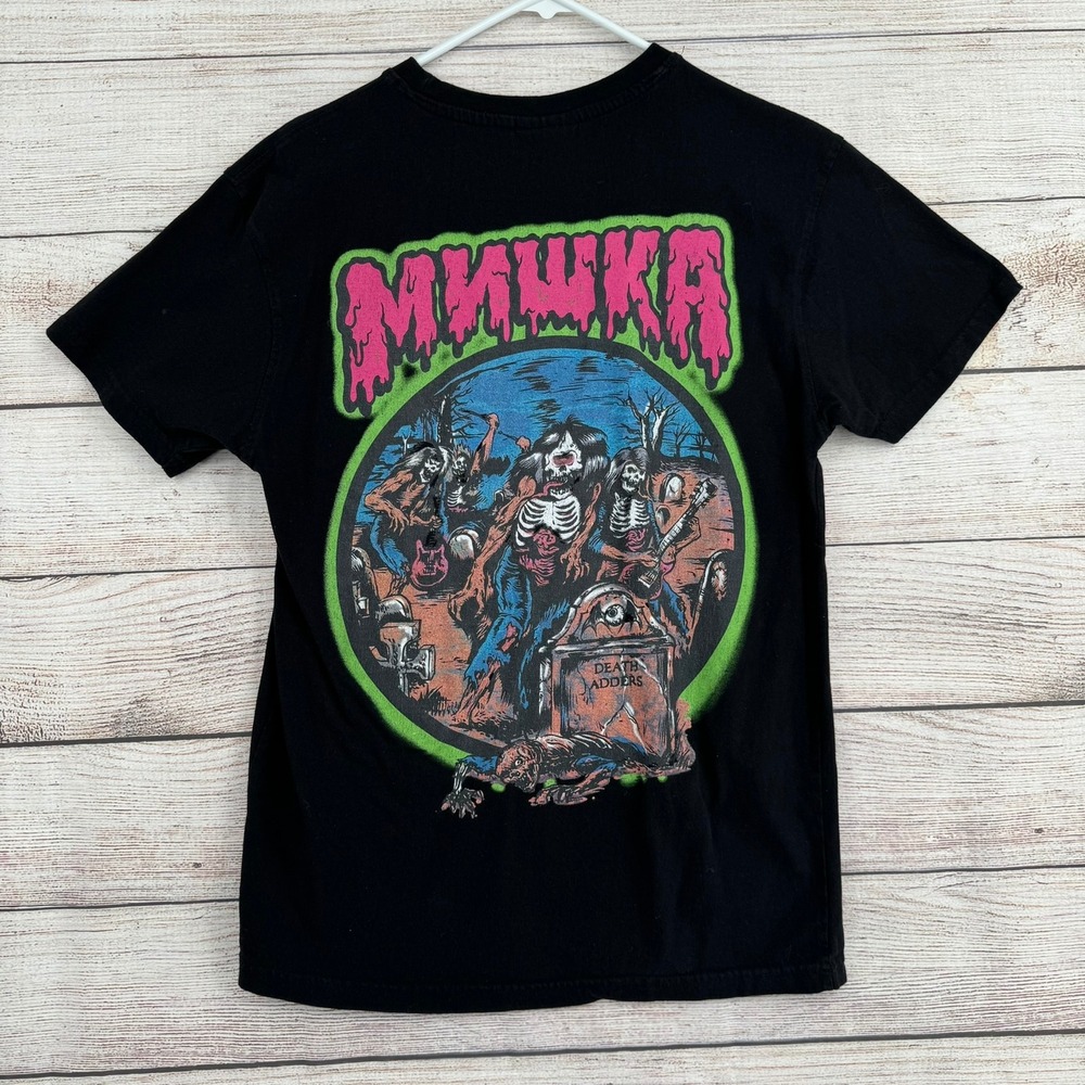 Mishka T-Shirt Mens Medium Black Death Adders Skeleton Band Graphic Keep Watch